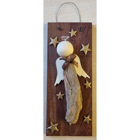 Schild Schwemmholz Engel/Sterne gold