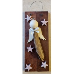 Schild Schwemmholz Engel/Sterne rosa