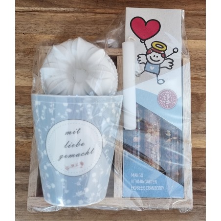 Tee Set " Mit Liebe gemacht " Band blau