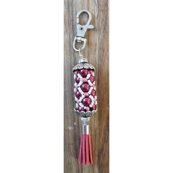 Handgefädelter Schlüsselanhänger rot/weiss/silber