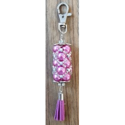 Handgefädelter Schlüsselanhänger pink/silber
