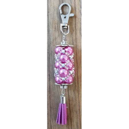Handgefädelter Schlüsselanhänger pink/silber