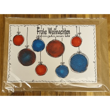 Karte " Weihnachtskugeln " rot/blau