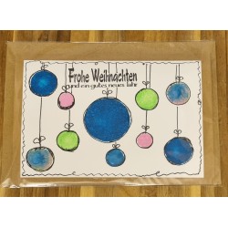 Karte " Weihnachtskugeln " blau/hellgrün/rosa