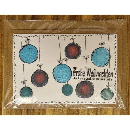 Karte " Weihnachtskugeln " türkis/bordeaux
