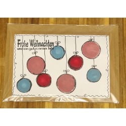 Karte " Weihnachtskugeln " rot/rosa/blau