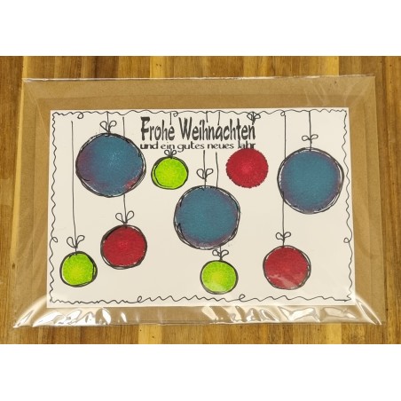 Karte " Weihnachtskugeln " rot/blau/hellgrün
