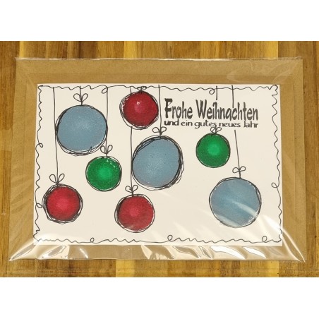 Karte " Weihnachtskugeln " rot/blau/grün