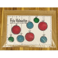 Karte " Weihnachtskugeln " rot/blau/grün