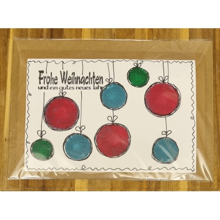 Karte " Weihnachtskugeln " rot/blau/grün