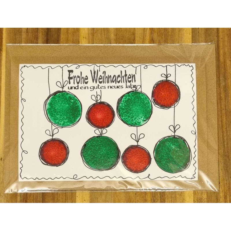 Karte " Weihnachtskugeln " rot/grün