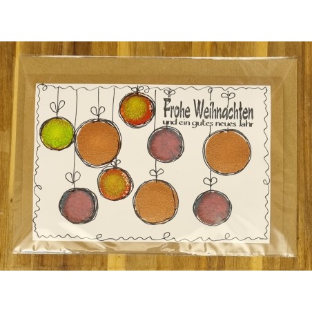 Karte " Weihnachtskugeln " bronze/mauve/grün