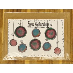 Karte " Weihnachtskugeln " rosa/blau/grün