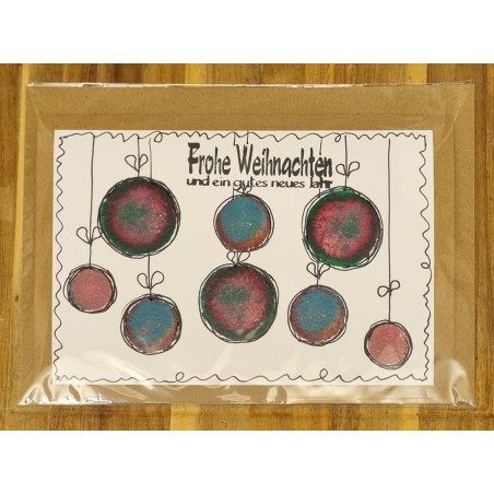 Karte " Weihnachtskugeln " rosa/blau/grün