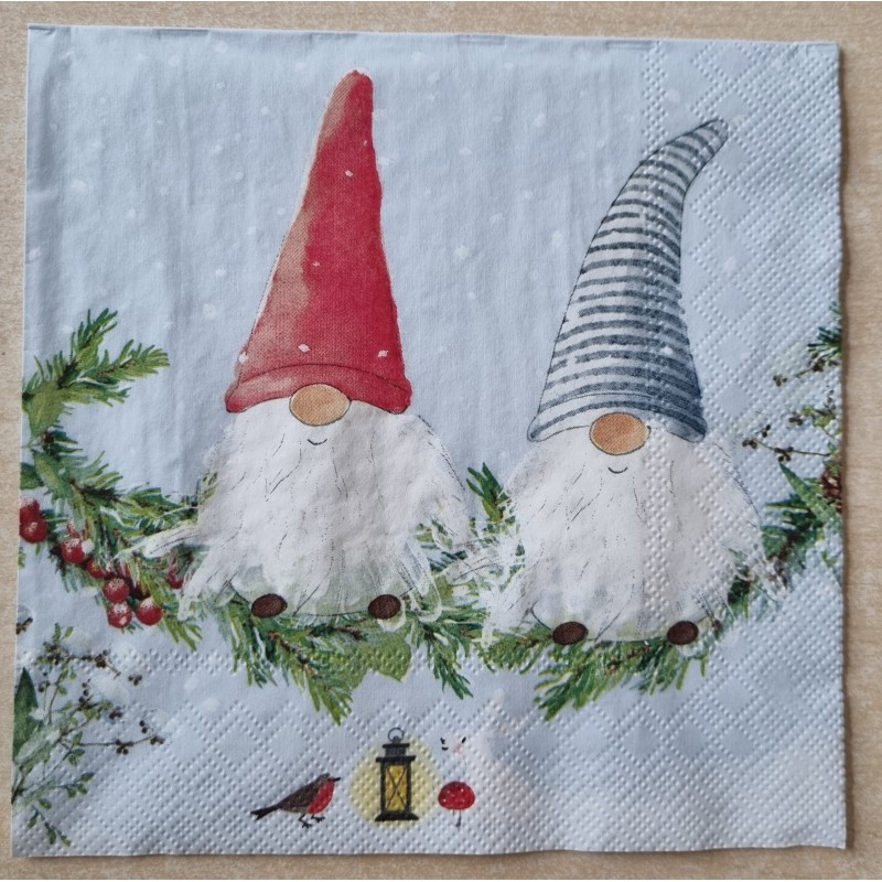 Serviette Zwei Wichtel auf Ast