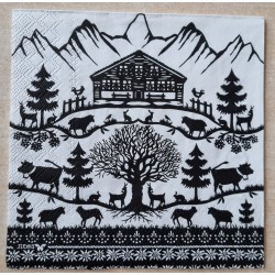 Serviette Scherenschnitt Berge/Hütte/Kühe
