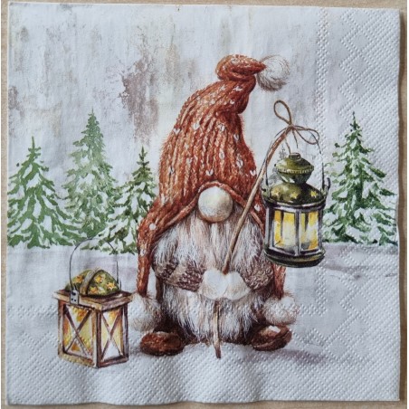 Serviette Wichtel mit Laterne