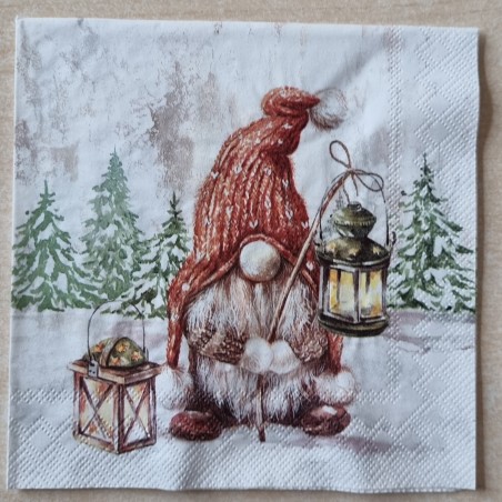 Serviette Wichtel mit Laterne
