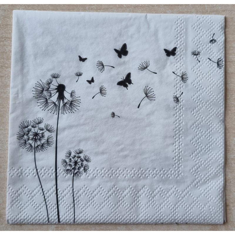 Serviette Pusteblume schwarz/weiss