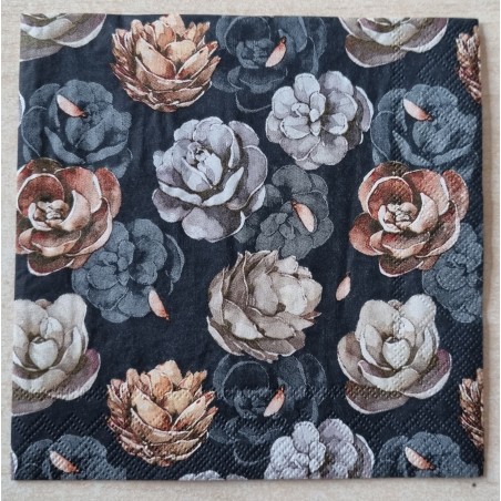 Serviette Blumen braun/schwarz