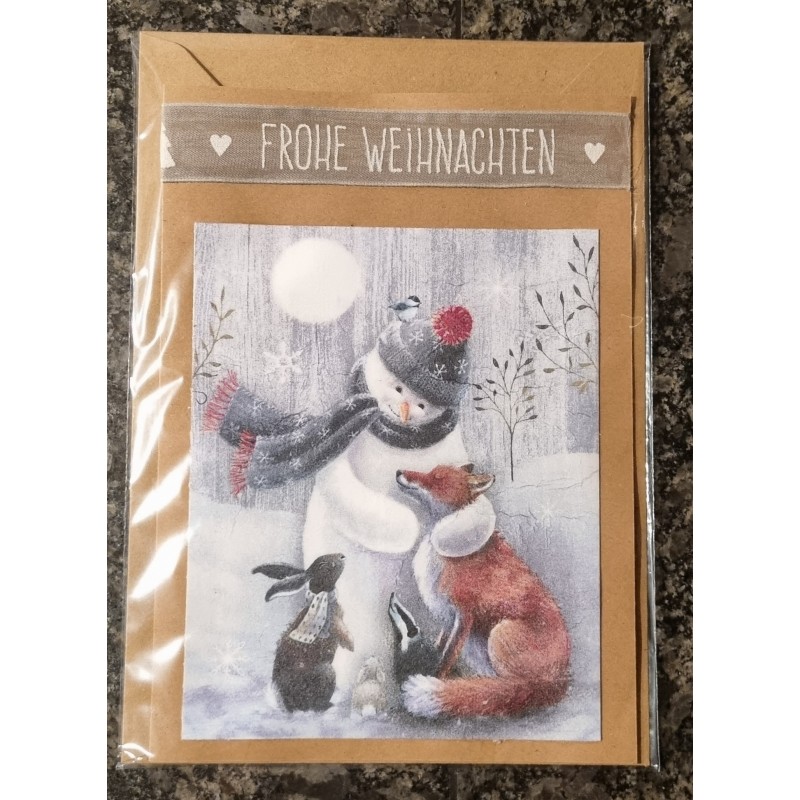 Karte " Schneemann/Fuchs " Frohe Weihnachten