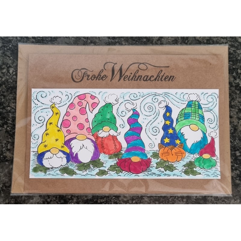 Karte  " Sechs Wichtel  bunt "