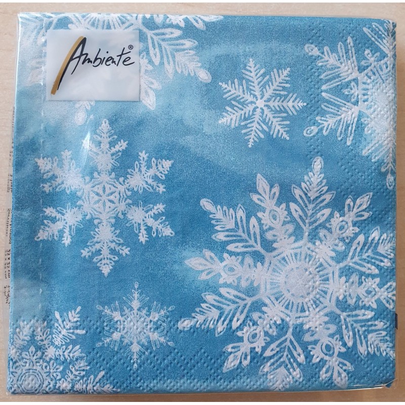 Servietten Schneeflocken weiss/türkis