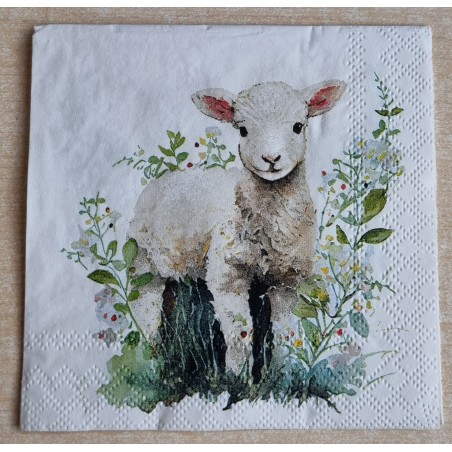 Serviette Lamm/Wiese/Blätter