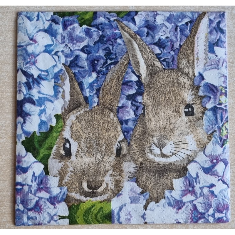 Serviette Zwei Kaninchen/violette Blumen