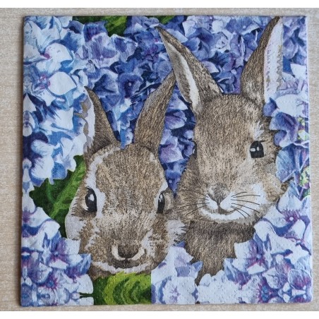 Serviette Zwei Kaninchen/violette Blumen