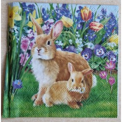 Serviette Zwei Kaninchen/Blumenwiese