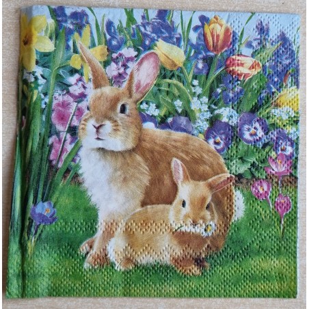 Serviette Zwei Kaninchen/Blumenwiese
