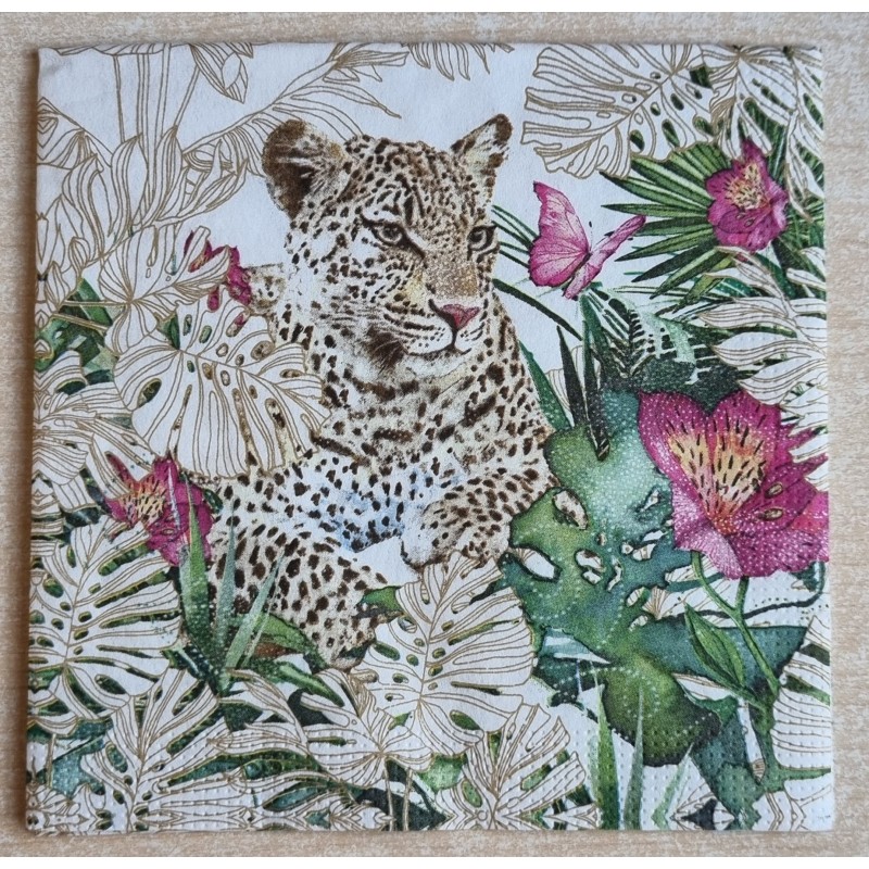 Serviette Leopard/Blumen pink