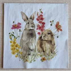 Serviette Zwei Kaninchen/Blumen