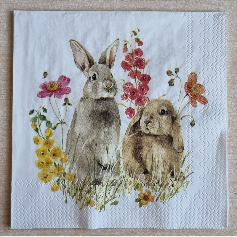 Serviette Zwei Kaninchen/Blumen
