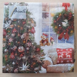 Servietten Weihnachtsbaum mit Teddy