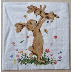 Serviette  " Hase mit Kind "