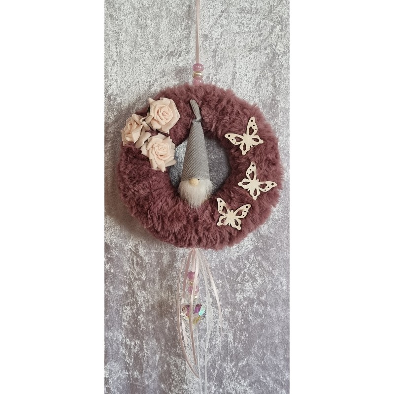 Tür/Wanddeko Ring mauve/Wichtel hellgrau