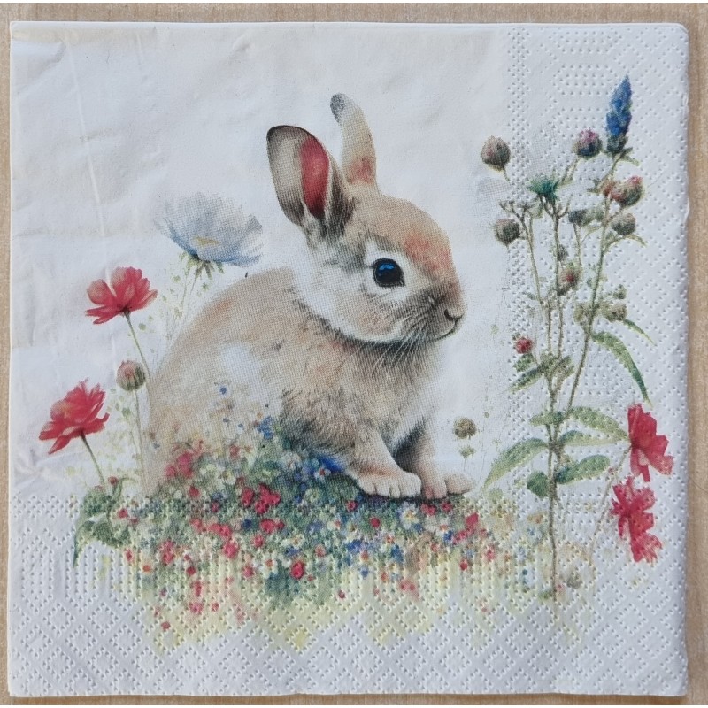 Serviette Kaninchen/Blumenwiese
