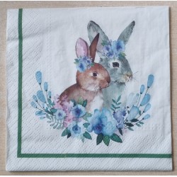 Serviette Zwei Kaninchen/blautöne