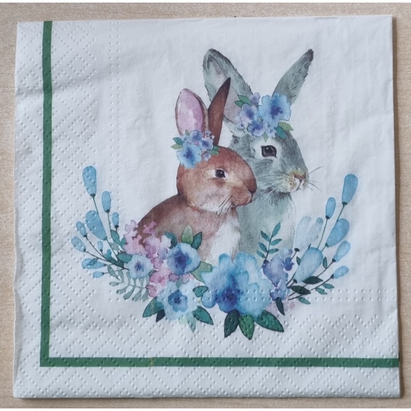 Serviette Zwei Kaninchen/blautöne