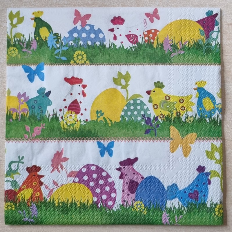 Serviette Bunte Hühner und Eier