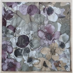 Serviette Blumen beige/mauve/hellbraun