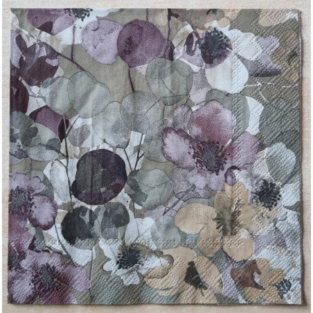 Serviette Blumen beige/mauve/hellbraun