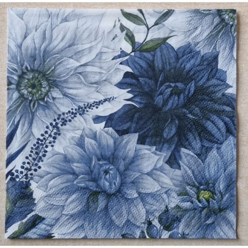 Serviette Blumen gross blautöne