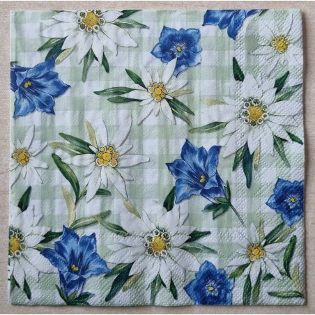 Serviette Karo hellgrün Edelweiss/Enzian