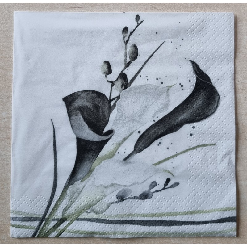 Serviette Calla Blume schwarz/weiss