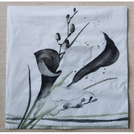 Serviette Calla Blume schwarz/weiss