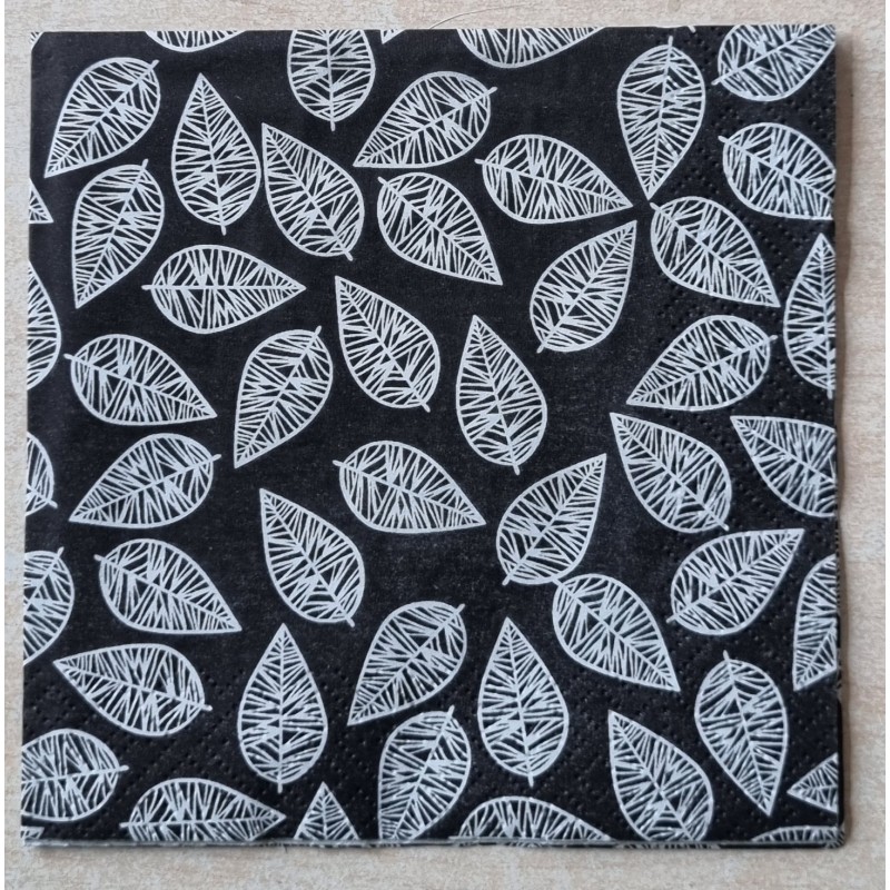 Serviette Blätter schwarz/weiss