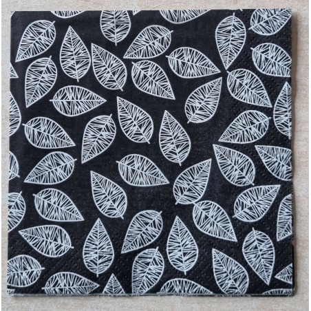 Serviette Blätter schwarz/weiss